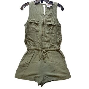 Olive & Oak Romper Womens Small Army Green Utility Drawstring‎ Sleeveless Rayon
